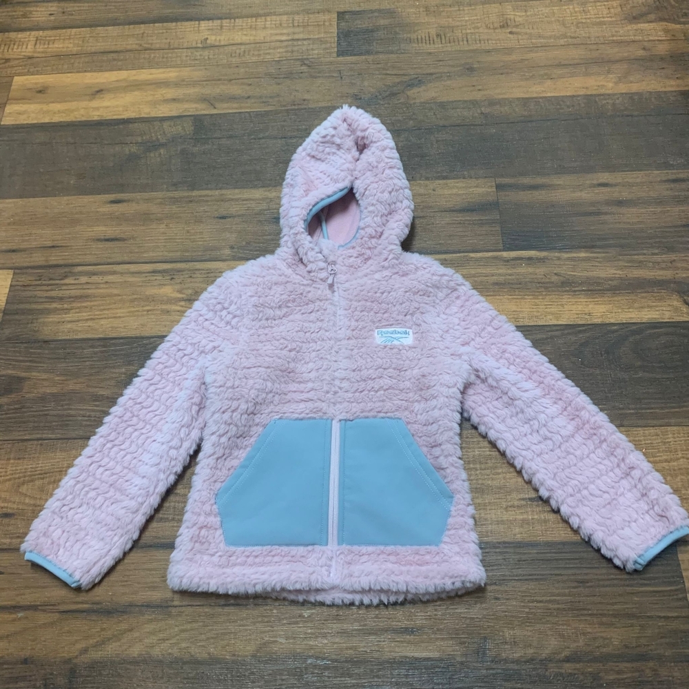 Reebok Pink Fleece Zippered Jacket Toddler Girl's  Size 4 Hooded Sweater Pockets